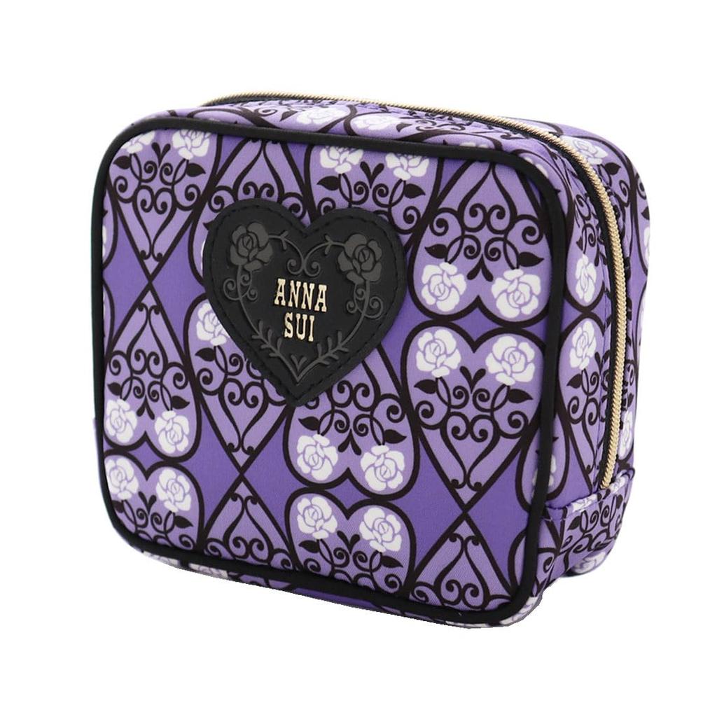 Квадратная косметичка ANNA SUI (Фиолетовый Примерно. 11см x 13см x 5см) Женский кейс-аксессуар с принтом сердечек 000151-0004-01