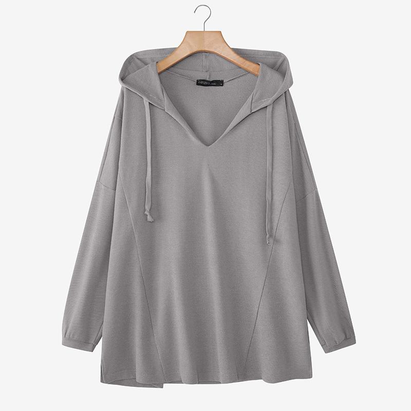 ZANZEA Women Casual V-Neck Long Sleeve Autumnn Pullover Thin Hoodies