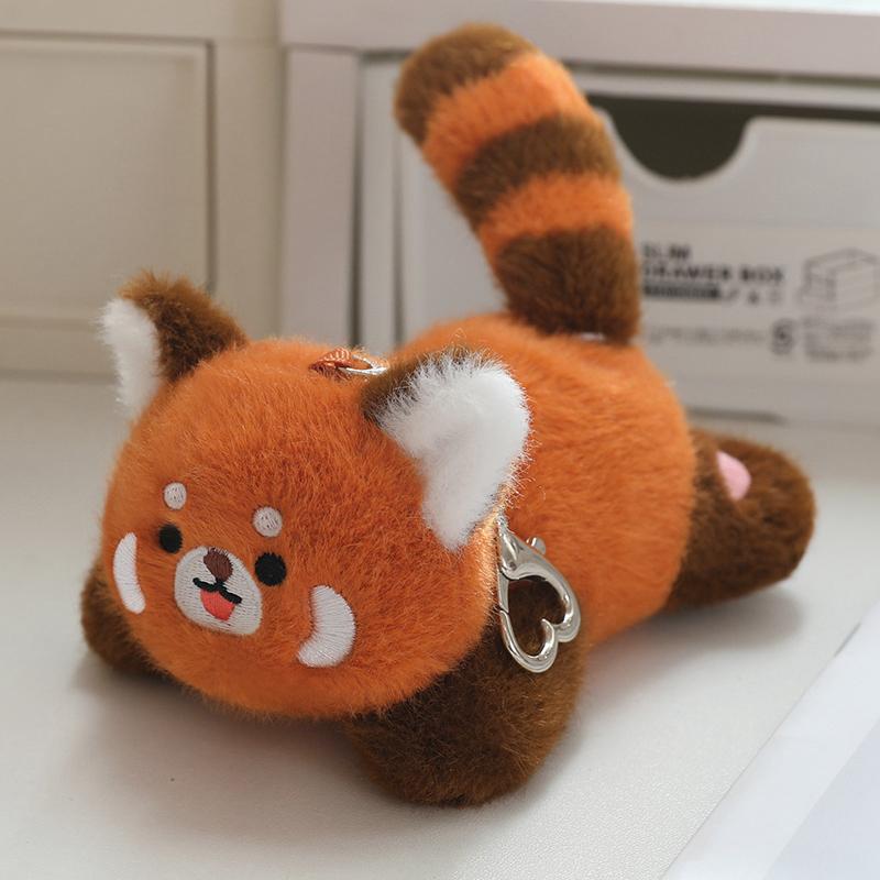 12cm Lying Cute Panda & Red Panda Plush Pendant Stuffed Kawaii Cartoon Zoo Animal Small Keychain Decor for Bag Gift