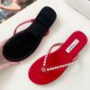 Fashion Luxury Pearl Rhinestone Flat Sandals Women Summer Brand Fashion Flip-flops Open Toe Non-slip Comfortable Casual Beach Sandals