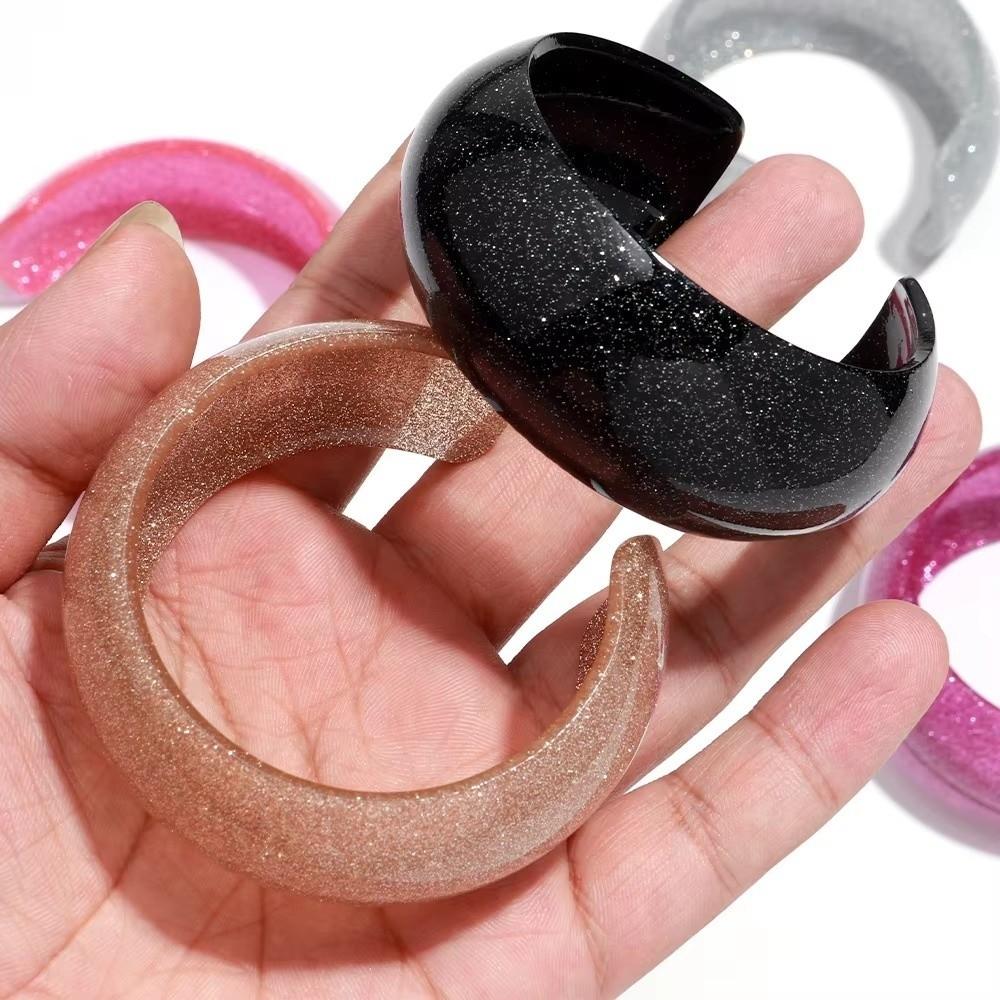 Colorful Glitter Acrylic Wide Cuff Bangle Round Shape Open Bracelets for Women