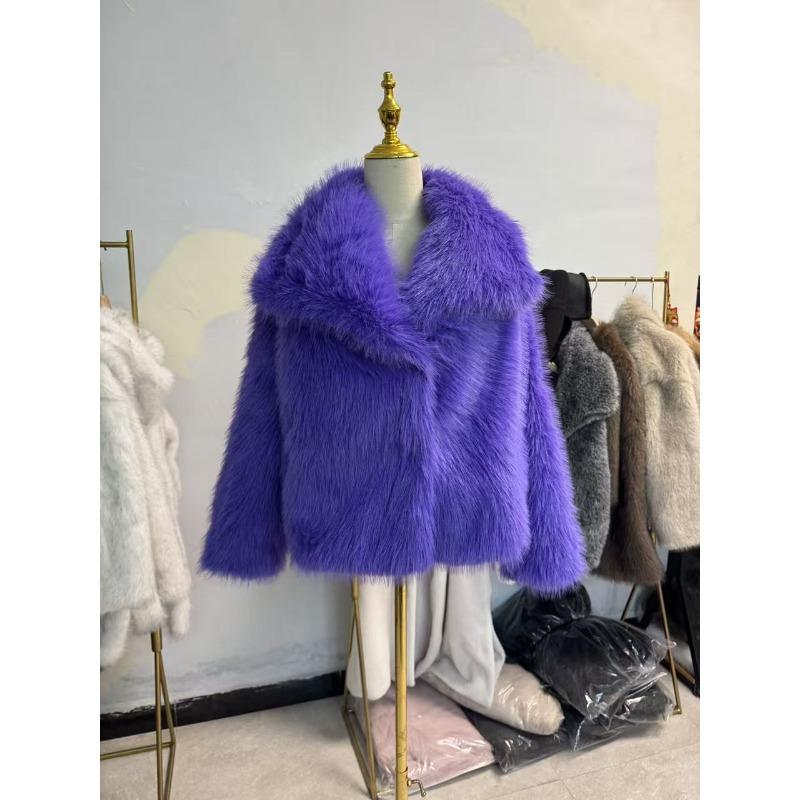 Женское укороченное пальто из искусственного меха Оверсайз с лацканами Теплая зимняя верхняя одежда