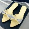 Fashion Elegant Mesh Polka Dot Bow Design Women Slippers Sexy Open Toe Kitten Heel Slide Sandals Fashion Pointed Toe Zapatos De Mujer