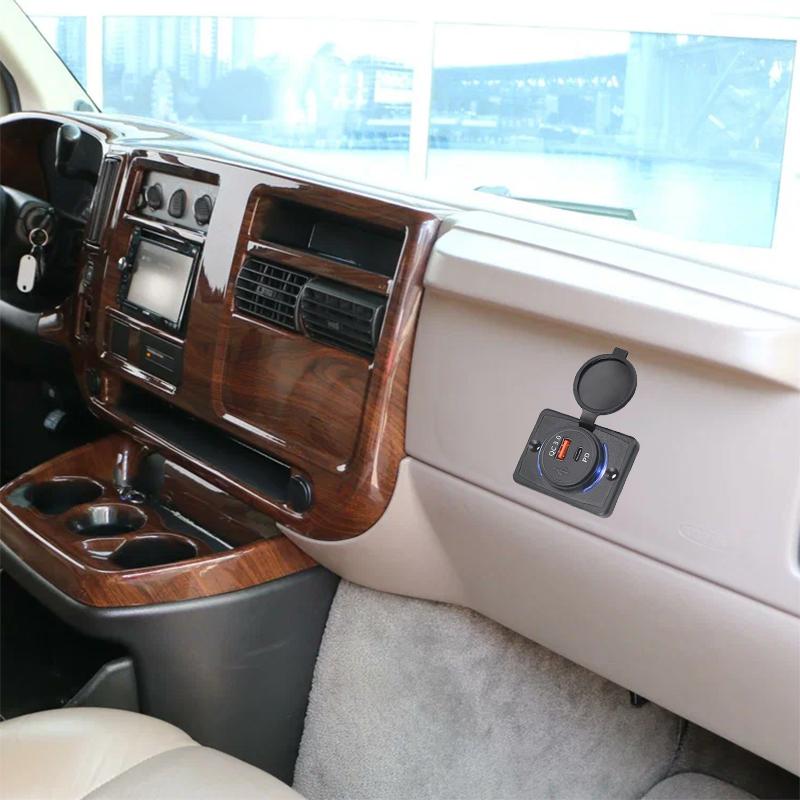 12-24 В PD QC3.0 USB-розетка для автофургона, USB-розетка, панель 18 Вт, быстрая зарядка, автомобильное зарядное устройство со светодиодной подсветкой для автомобиля, автобуса, грузовика, лодки, квадроцикла, автофургона