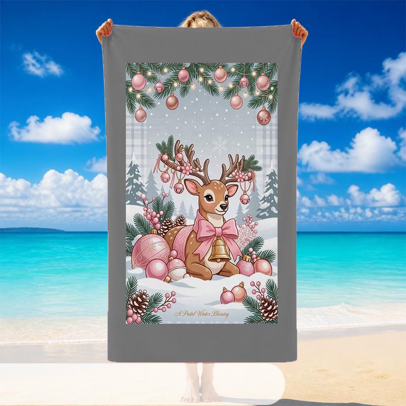 Christmas Printed Beach Towel Soft Quick Dry For Indoor Outdoor Home Use Holiday Gift