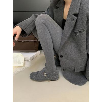 Шерстяные пепельные туфли Мэри Джейн на универсальной платформе с увеличением внутренней высоты, женская обувь 2025 осень и зима, новые бархатные теплые хлопковые туфли с мелким вырезом