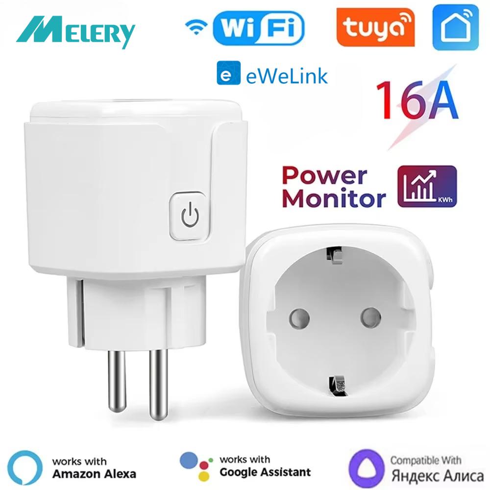 Melery Tuya WiFi Smart Socket 16A EU Plug Live Monitoring Timer Remote by Alexa Google Home Voice Control Бытовая техника