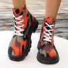 Fashion Autumn  2024 New Ankle Boots Print Women Chunky Platform Shoes Lace Up Boots Designer Retro Short Platform Boots Shoes for Women