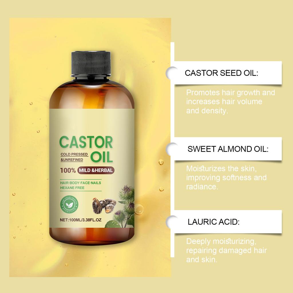 Масло для роста волос Касторовое масло Масло для утолщения волос Питает кожу Ресницы Брови Для роста ногтей Мультиэффект One100ml