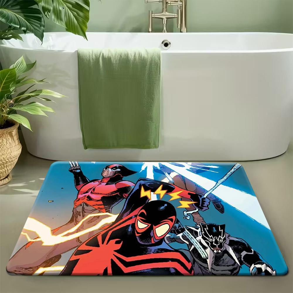 Bath Mat 1pc, Spider City Protector_1, MARVEL Flannel Rectangular Mat, Bathroom Non-Slip Entrance Mat, Fun Door Decoration Mat