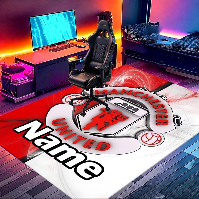 Custom Name Personalized Manchester Football F.C Print Carpet, Versatile Home Decor Rug, for Playroom, Apartment, Balcony, Entryway, Hallway Gift