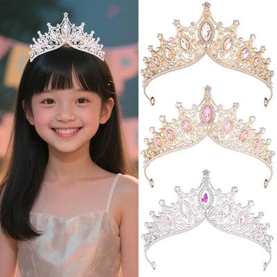Детская корона принцессы со стразами, ободок для волос для дней рождения и выступлений