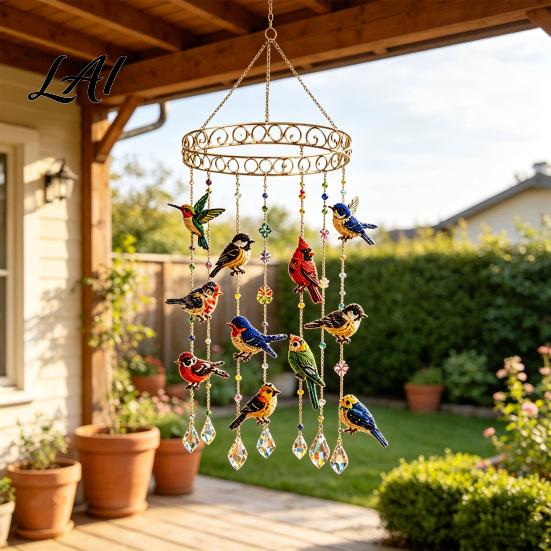 Indoor Window Hanging Decor Graceful Bird Wind Chime Stained Outdoor Sun Catcher Windchime Colorful Yard Relaxing White Noise Sound Decorations,