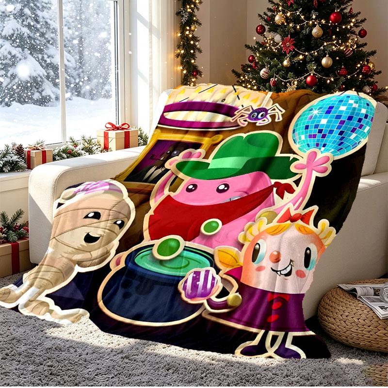 Candy Crush Saga Pattern Blanket for Home Decoration, Bed, Sofa, Car Travel, Camping, Suitable for All Seasons, Birthday Christmas Gift