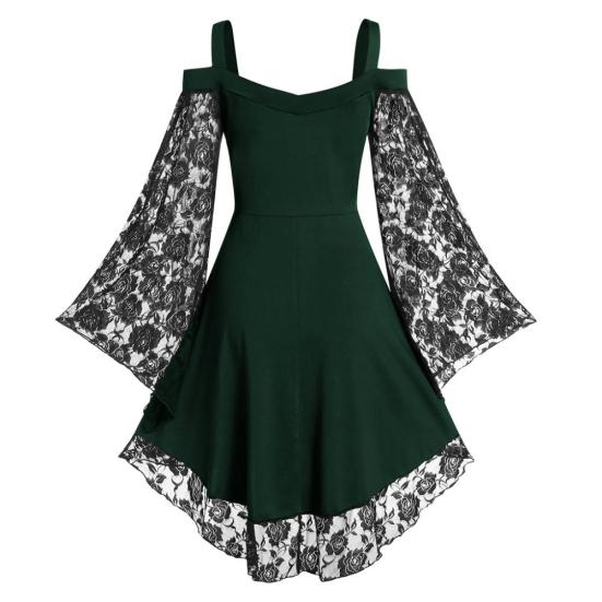 (L-5XL) Женское готическое платье с открытыми плечами и длинными расклешенными рукавами на талии, плотное бандажное вечернее платье
