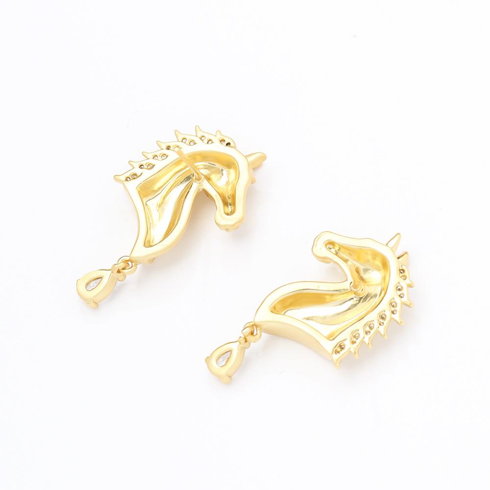 European and American niche high-end gold inlaid stone horsehead earrings personality high-end sense zodiac animal stud earrings silver needle earring
