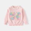 Autumn New Children's Clothing Girls Sequined Butterfly Knitted Top Baby Single-layer Cotton Thread Lace Sleeve Sweater Tide