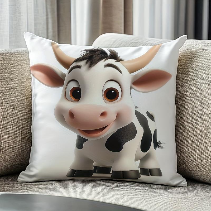 Cute Cow Pattern Pillow Cover Single-Sided Print Soft Cushion Case For Sofa Bed Car Home Office Holiday Decor