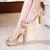 Plus Size 32-43 Block Heels Buckle Platform Sandals Women Wedding Shoes Summer 2025 Floral Carved High Heels Sandals Office