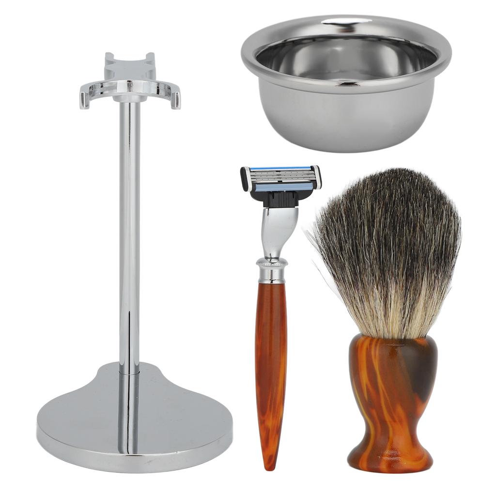 4 шт. Профессиональный мужской набор для бритья Традиционная ручная бритва Помазок для бритья Мыльница Подставка для бритья Набор