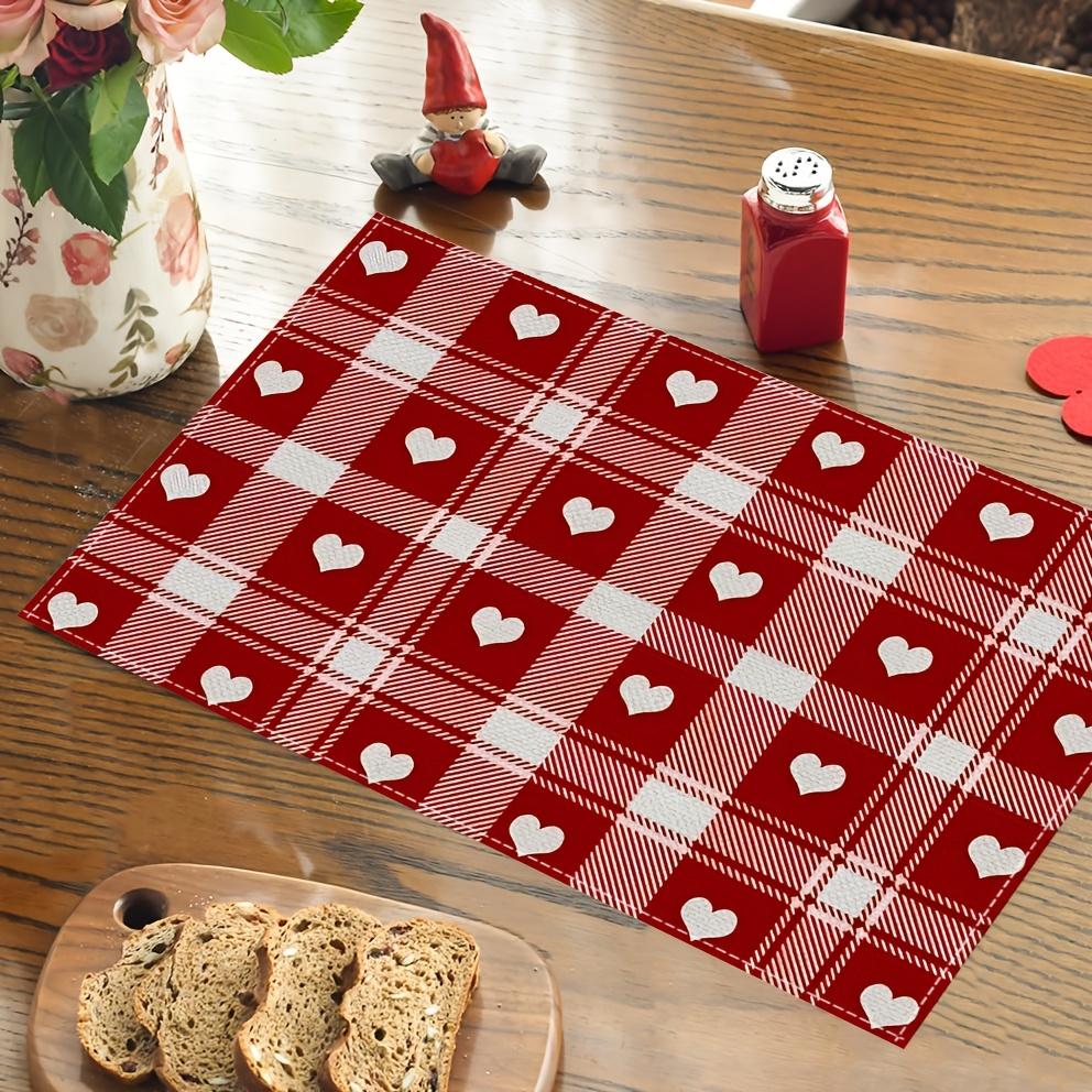4pcs Buffalo Check Red Heart Placemats - Red & Buffalo Check with Heart Cutouts, Hand Washable Table s Suitable for Holiday Dining, Decor