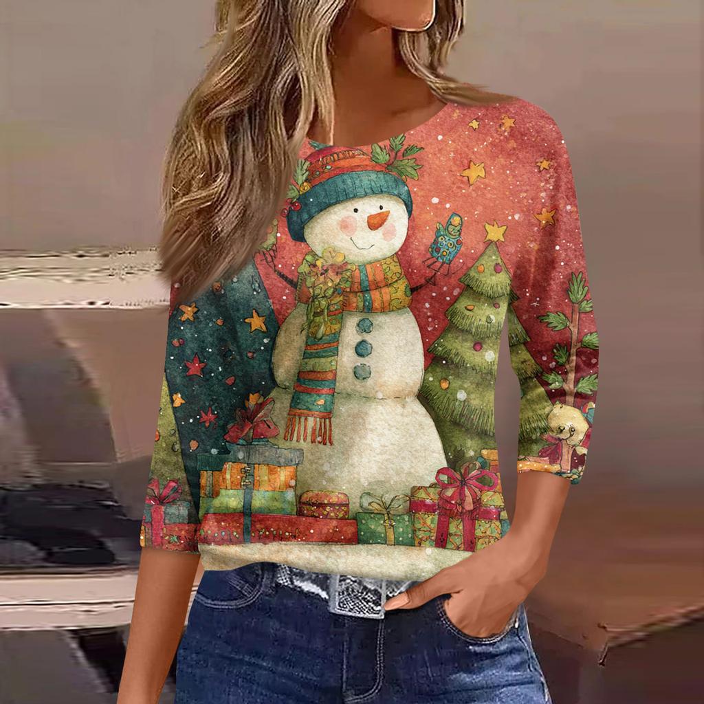 Рубашки с рукавом 3/4 для женщин, футболки с принтом, блузки, повседневные базовые топы больших размеров, пуловеры