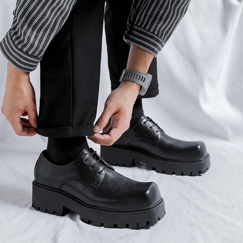 Новые британские ретро-туфли с квадратной головкой из кожи на осень и зиму, мужские туфли-дерби с толстой подошвой и увеличенным каблуком 93560-R