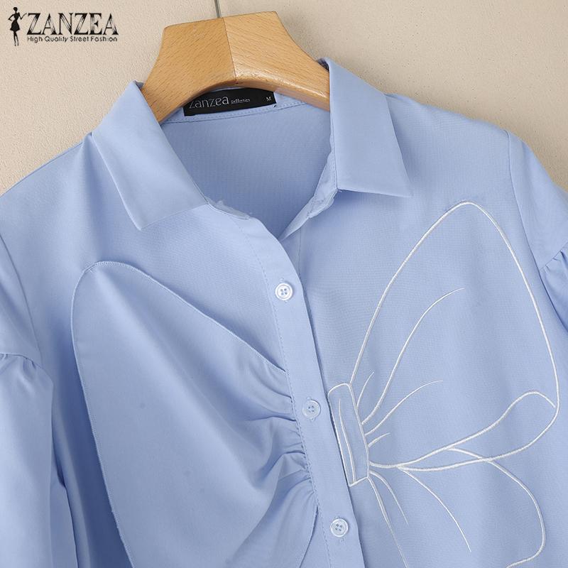 ZANZEA Women Turn Down Collar Summer Casual Short Sleeve Blouse