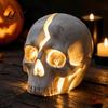 Halloween Outdoor Decoration Cracked Skull Garden Solar Light, Resin LED Statue Spooky Dark Style Home Accents Ornament, Gothic for Haunted House Bar