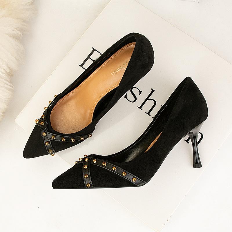 Fashion Women's Shoes Thin Heel High Heel Thin Pointed Rivet Single Shoes Women's High Heels