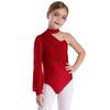 Girls One Shoulder Dance Leotard Long Sleeve Ruched Mesh Overlay Bodysuit