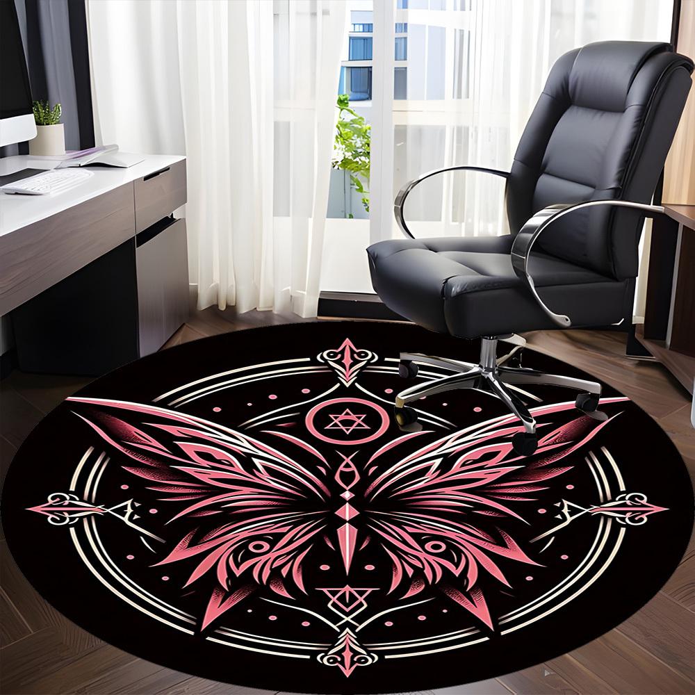 1pc Butterfly Mandala Office Round Area Rug, Under Office Chairs Bedroom Living Room Home Decor, Room Deco, Available in Various Sizes