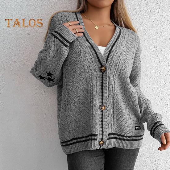 Женский свитер, пальто с V-образным вырезом, длинным рукавом, перекрученная текстура, трикотажное пальто в стиле пэчворк, однобортный свободный крой, эластичный свитер, верхняя одежда