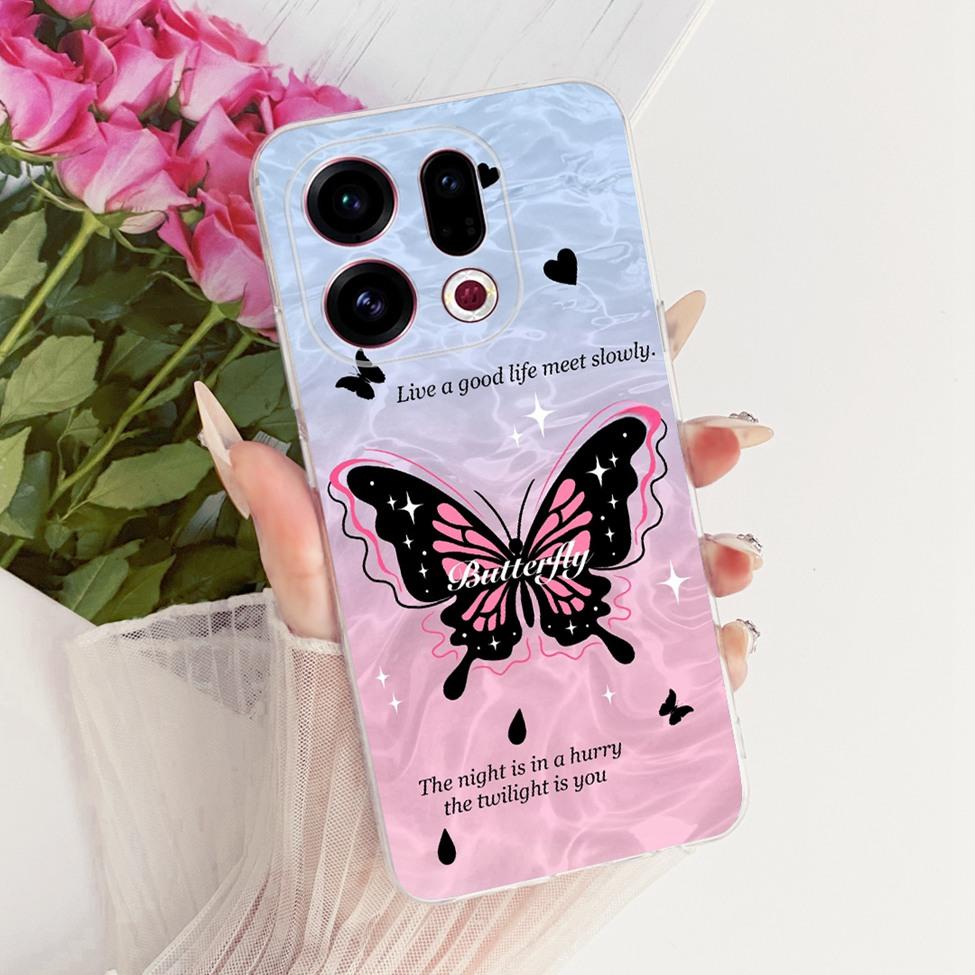 Clear For Oppo Find X9 Case Cover Cute Cat Fashion Butterfly Luxury Painted Soft Casing For Oppo CPH2797 PLJ110