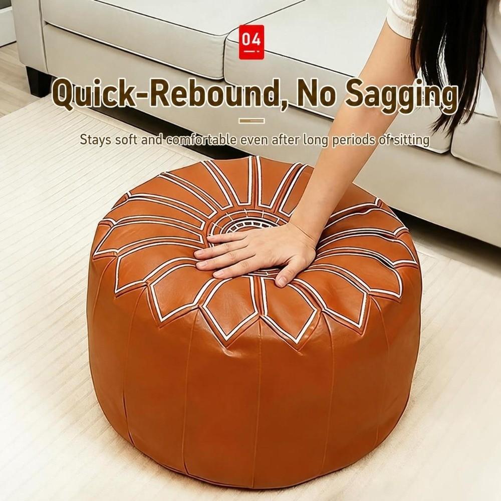 PU Leather Fillable Ottoman Pouf Round Shape Round Pouf Cover New Storage Ottoman Living Room