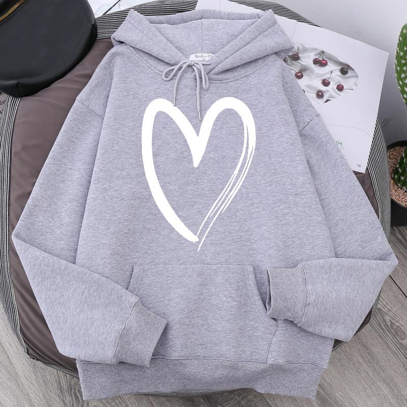 Sweatshirt Women's Heart-print Plush Top For Loose Casual Sports Hooded Pullover