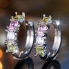 Charming Square Cut Blue Green Rainbow Zircon Hoop Earrings Trendy Ear Accessories Wedding Party Jewelry