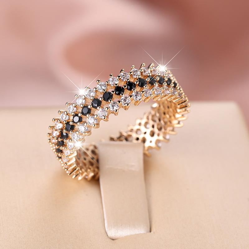 Vintage White Black Zircon Finger Ring for Women Luxury Hollow Geometric Line Wedding Ring Engagement Jewelry