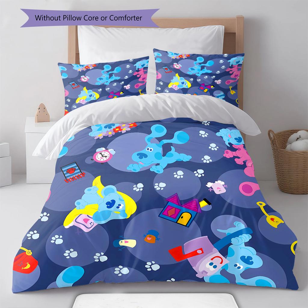 Blue's Clues Pattern Bedding,Quilt Set Quilt Cover Pillowcase Home Birthday Gift (1 * duvet cover + 2 * pillowcase, without core)