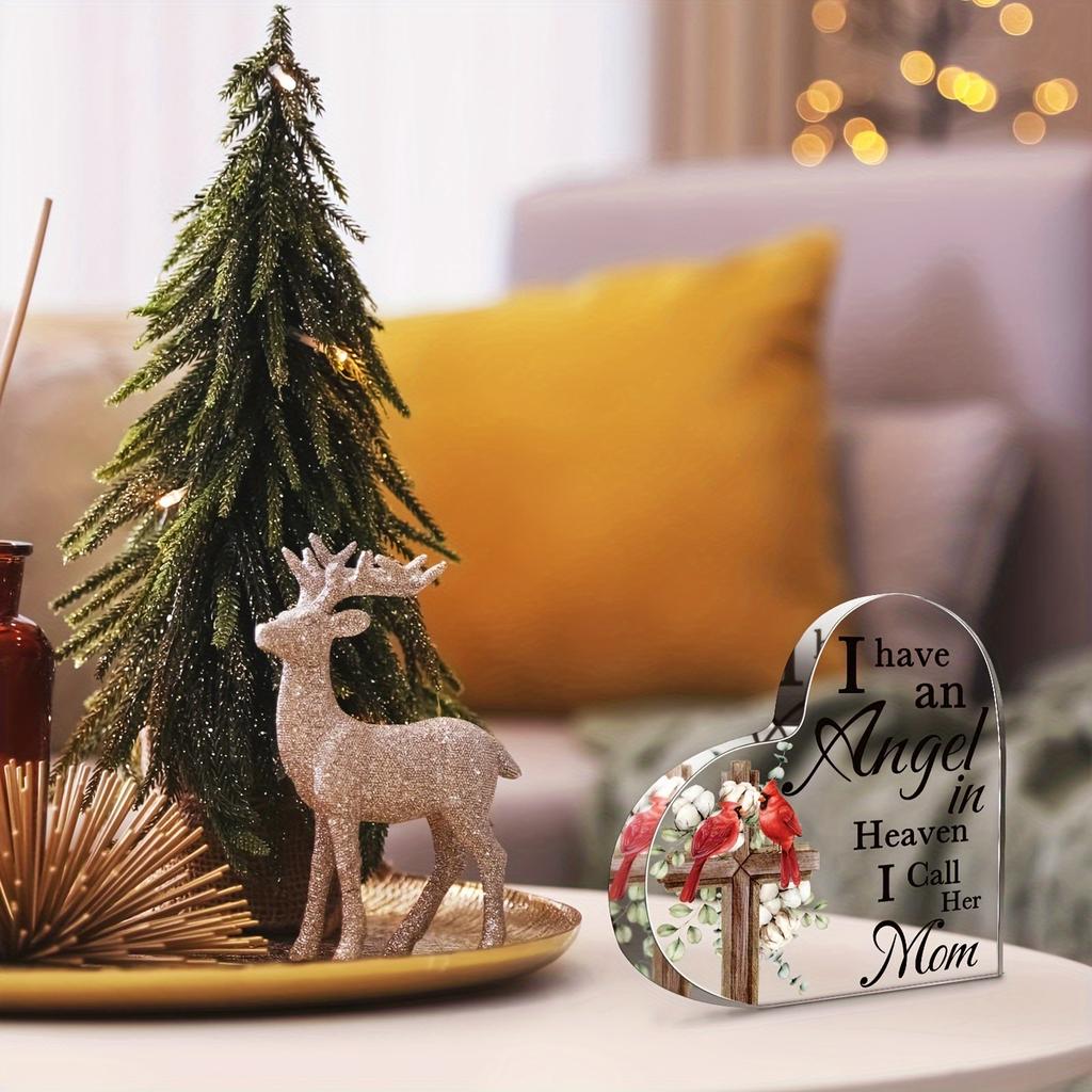 1pc Memorial Cardinal Gift Compassion in Heaven Bereavement Gift Commemorating The Loss of Mom Acrylic Decorative Plaque- Acrylic Desktop Ornament 