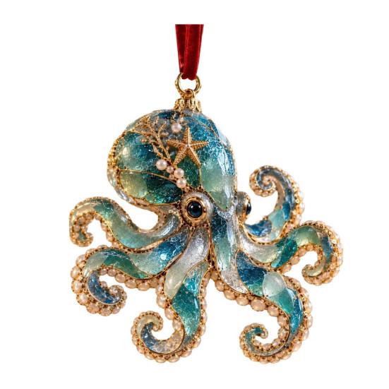Unique Gifts for Home Sea Glass Christmas Ornament, Coastal Turtle Whale Shark Octopus Decorative Look Ornaments Tree Hanging Decoration