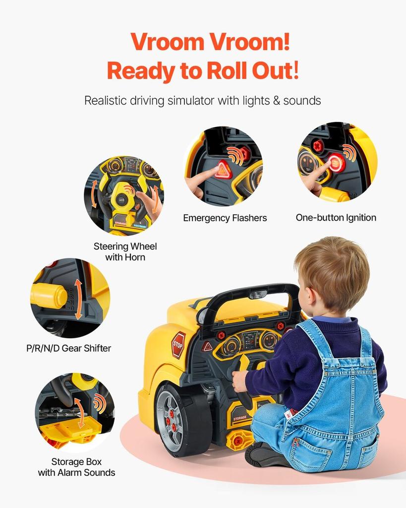 Engine Toy Kids Mechanic Car Repair Set with Removable Parts Yellow