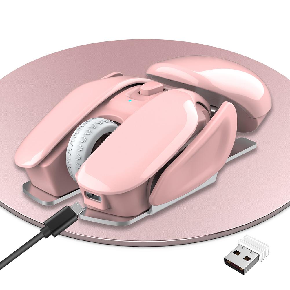 HXSJ Беспроводная мышь 2.4 ГГц 4 кнопки Перезаряжаемая Фотоэлектрическая 1600 DPI Бесшумная мышьРозовая