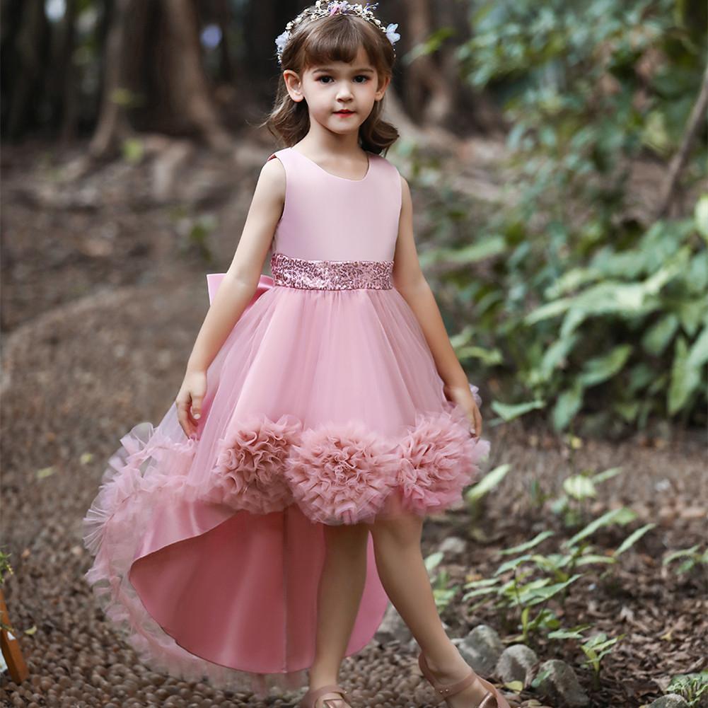Cute Dress for Children Girl Mesh Flower Gown for Girls Trailing Baby Girl Birthday Dresses for 3-10 Years Old