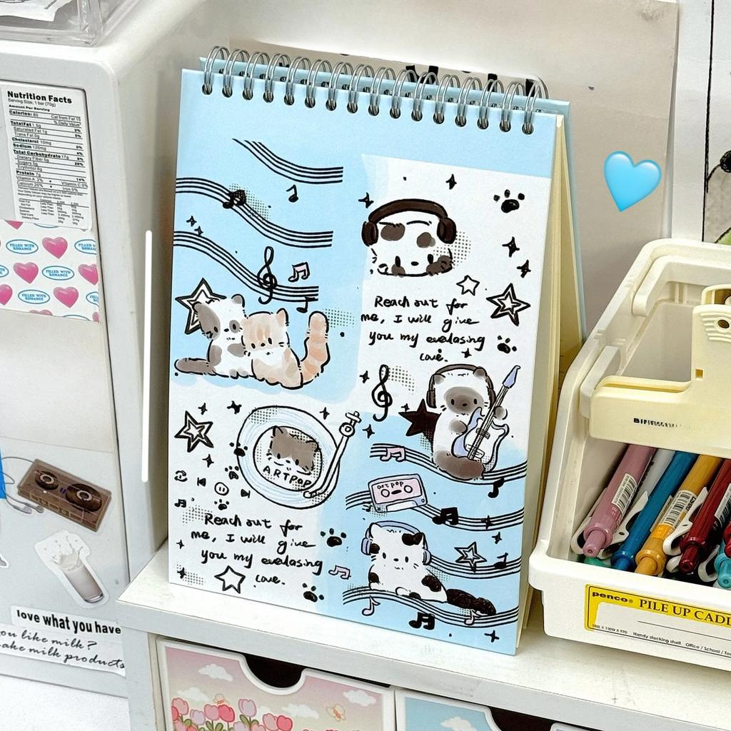 A5 Upturn Coil Book Cat Pattern Notebook Cute Dog Notebook Student Horizontal Line Record Book 80 Sheets
