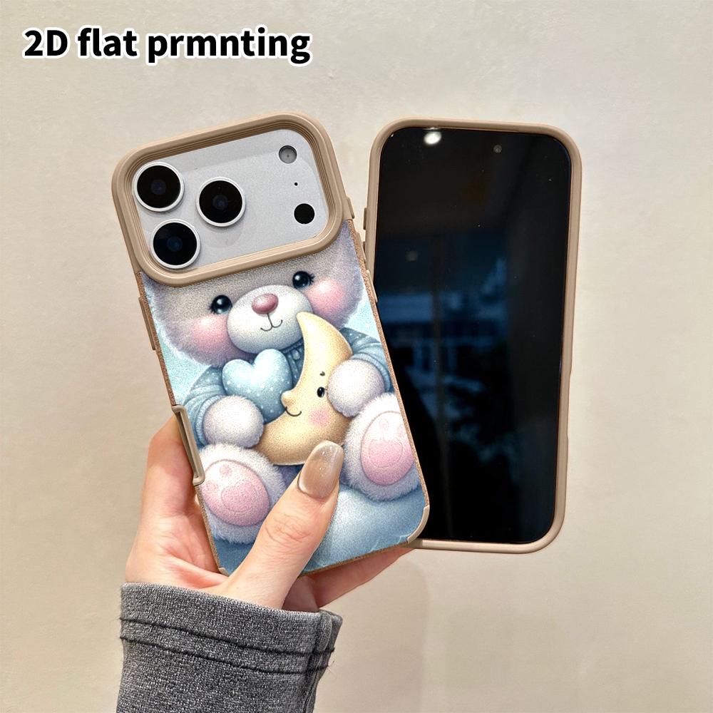 Phone Case: 2D flat lambskin suitable for iPhone 18, 17, 16, 15, 14, 13 Pro film protective case, pajama bear, Christmas and Halloween gift