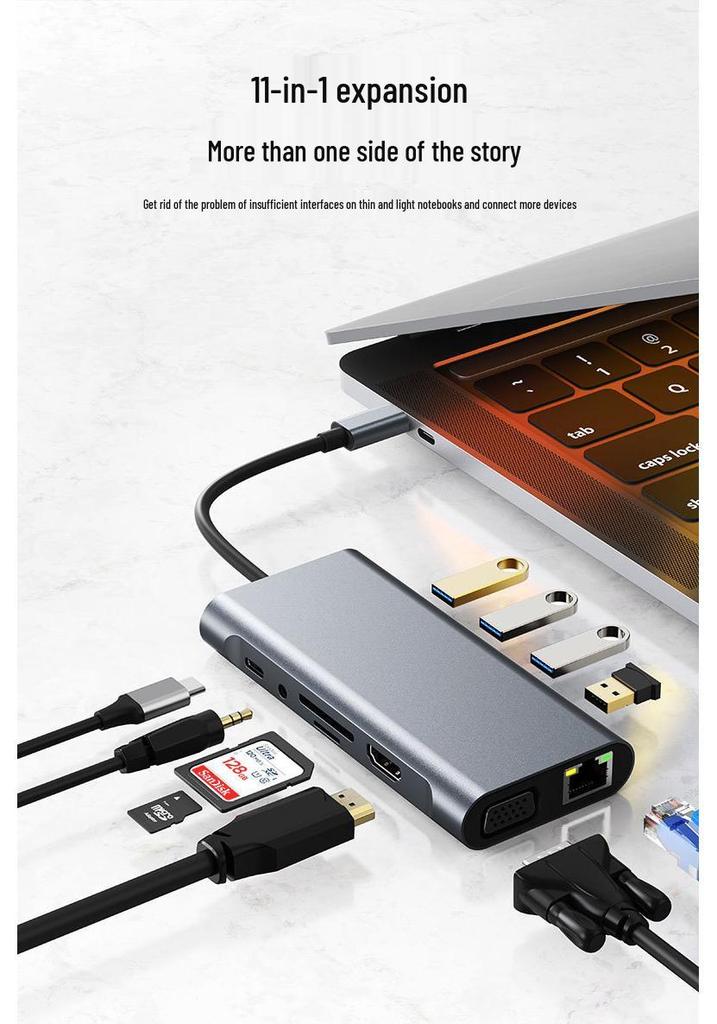 Док-станция для ноутбука Type C на HDMI с VGA, Gigabit Ethernet, USB 3.0 и кардридером SD/TF