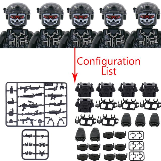 Военный спецназ MOC Строительный блок SWAT Призрачные коммандос Фигурки Полицейские солдаты Армейское оружие Детская игрушка Подарок B152