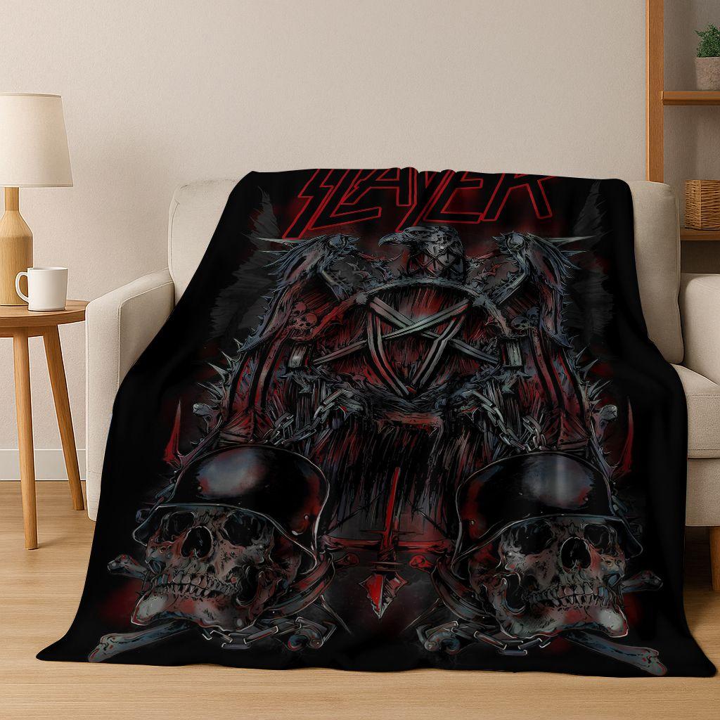 2026 Slayer Heavy Metal Rock Band Skull Art Flannel Blanket,Cozy Soft Throw Blanket for Home Bedroom Bed Sofa Picnic Cover Gift