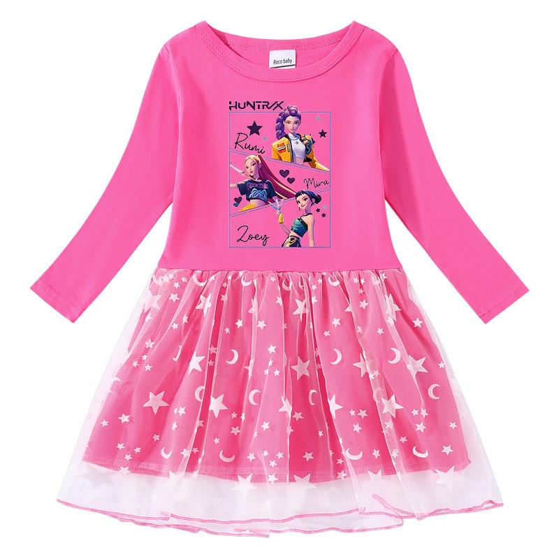 Девочки Kpop Мира Зои Руми Охотники Принт Дышащее Сетчатое Платье